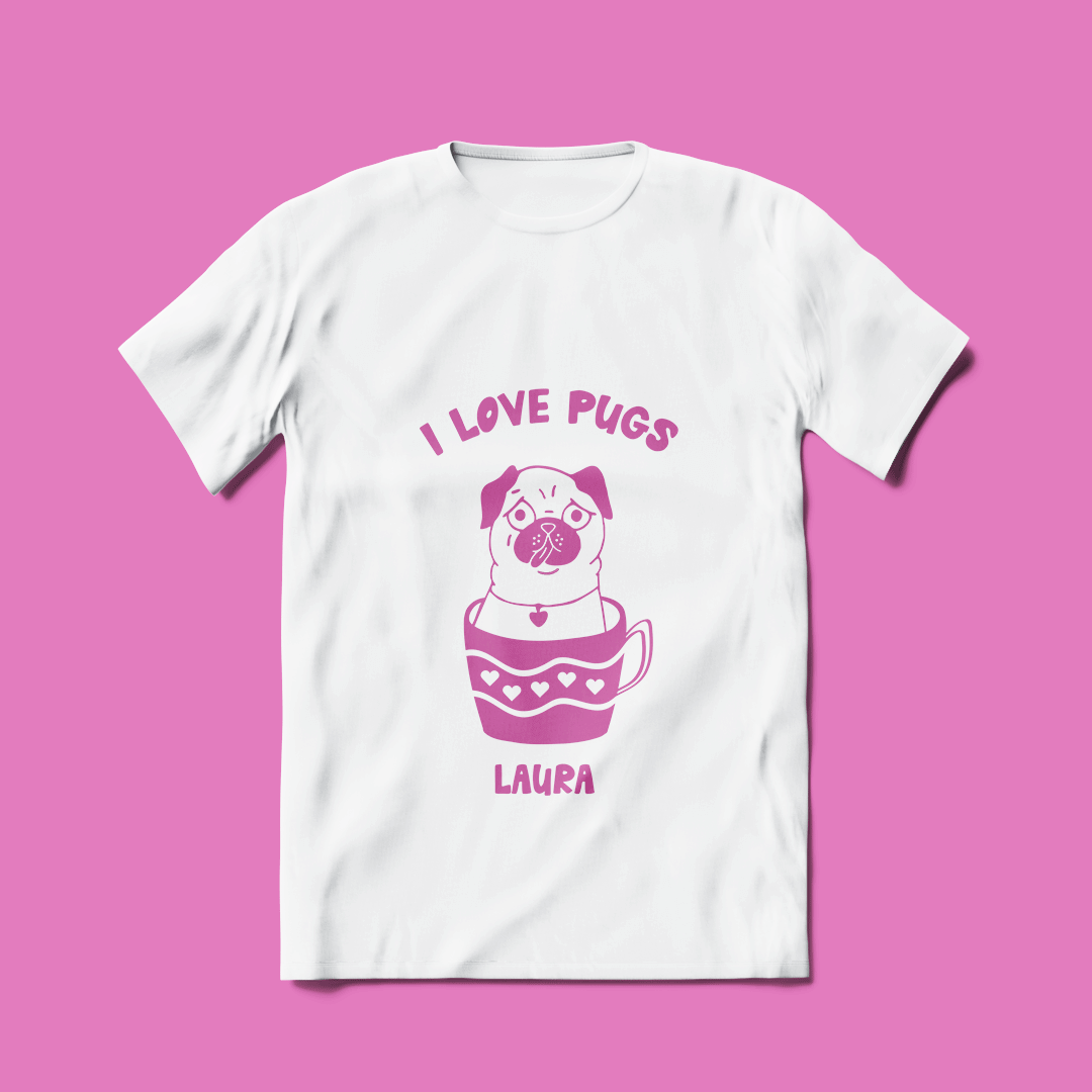 T-shirt Criança Pug personalizada 4 T-shirt Criança Pug personalizada Animais de estimação 4